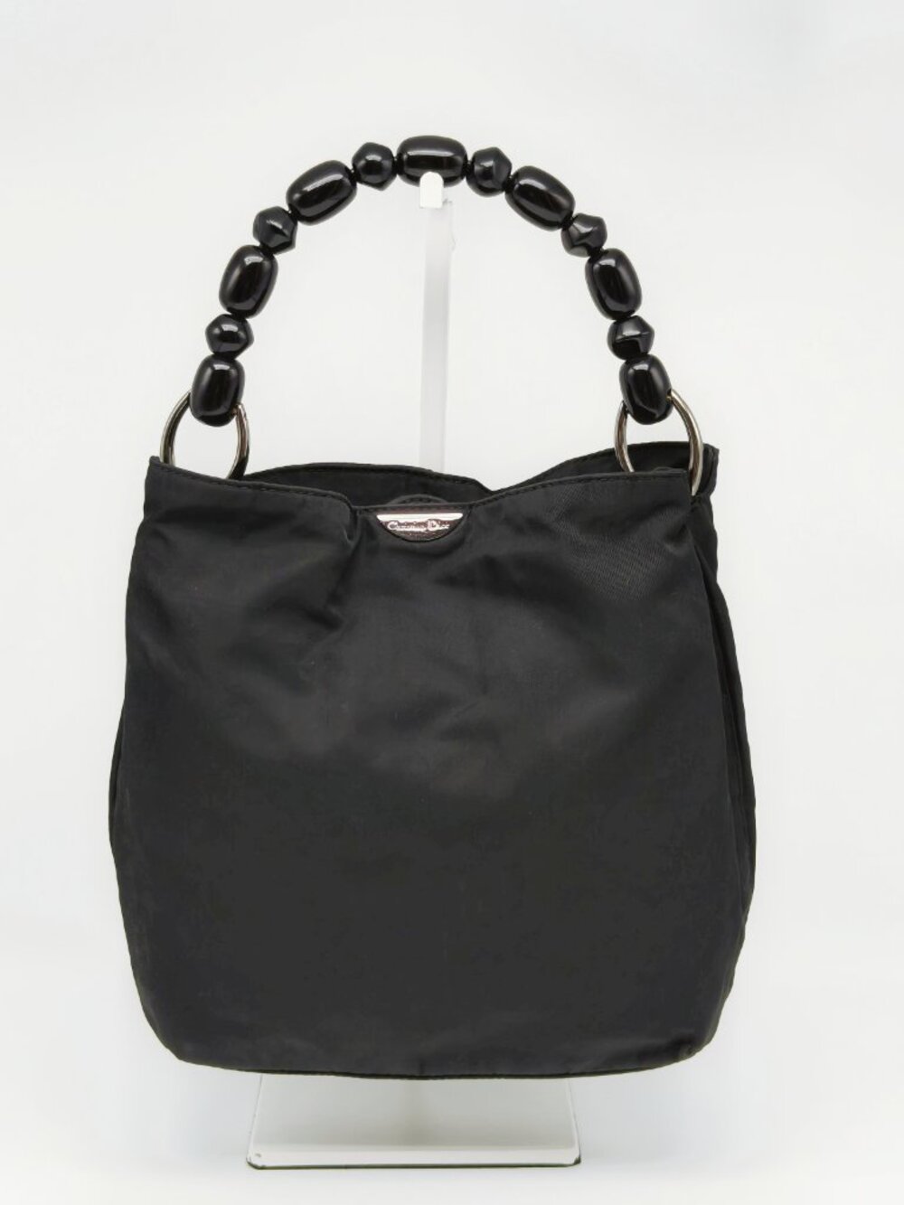 Christian Dior Vintage Black Nylon Beaded Handle Handbag Purse